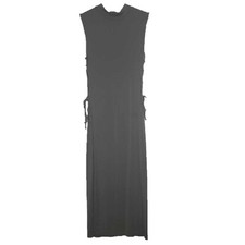 Olive Green Body-Hugging Maxi Dress with Lace-Up Sides - Size Small