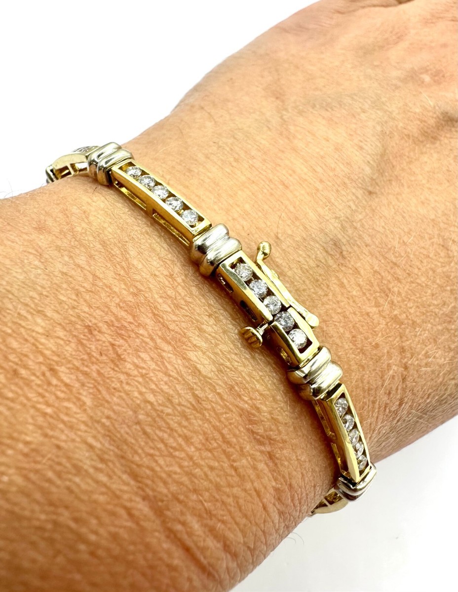 14K Yellow Gold and Diamond Bar Link Bracelet - 1.25ctw I