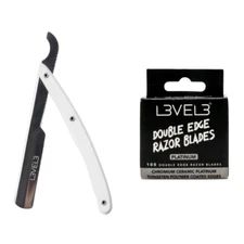 L3VEL3 Turkish Razor Holder White with 100 Double Edge Razor Blades Included