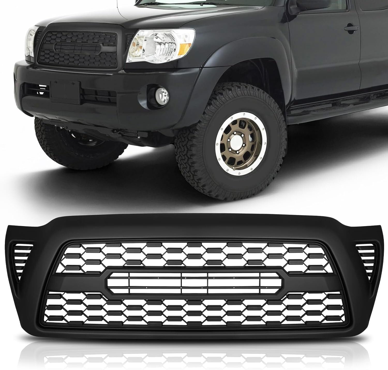 For 2005 2006 2007 2008-2011 Toyota Tacoma Gloss Black Front Grille Bumper Grill
