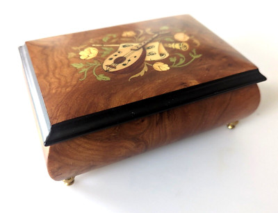 Vintage Musical Inlaid Wood Jewelry Box Playing ''Torna a Surriento'' De Curtis.