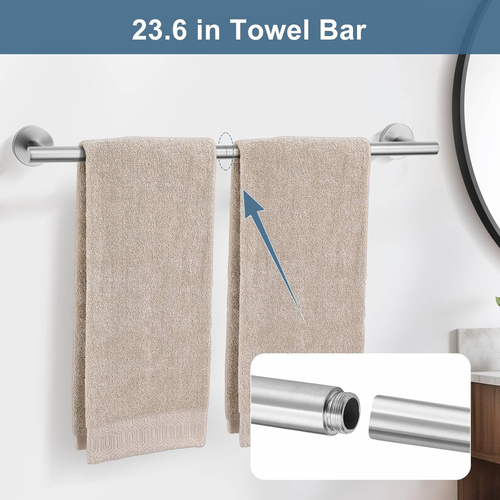 Brushed Nickel round 10-Piece Towel Bar Set Bathroom Hardware Accessories Set Up - Picture 4 of 12