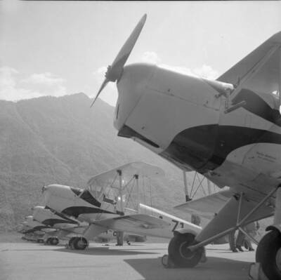 Bucker biplane Magadino flight school 1955 Switzerland Old Photo