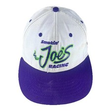 Vtg 90's Joe Camel Smokin' Joe's Racing Hat Adjustable Snapback Cap White Purple