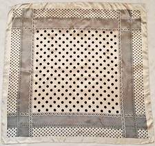 SCARF VINTAGE AUTHENTIC POLKA DOTS SILVER BLACK SATIN 34" SQUARE