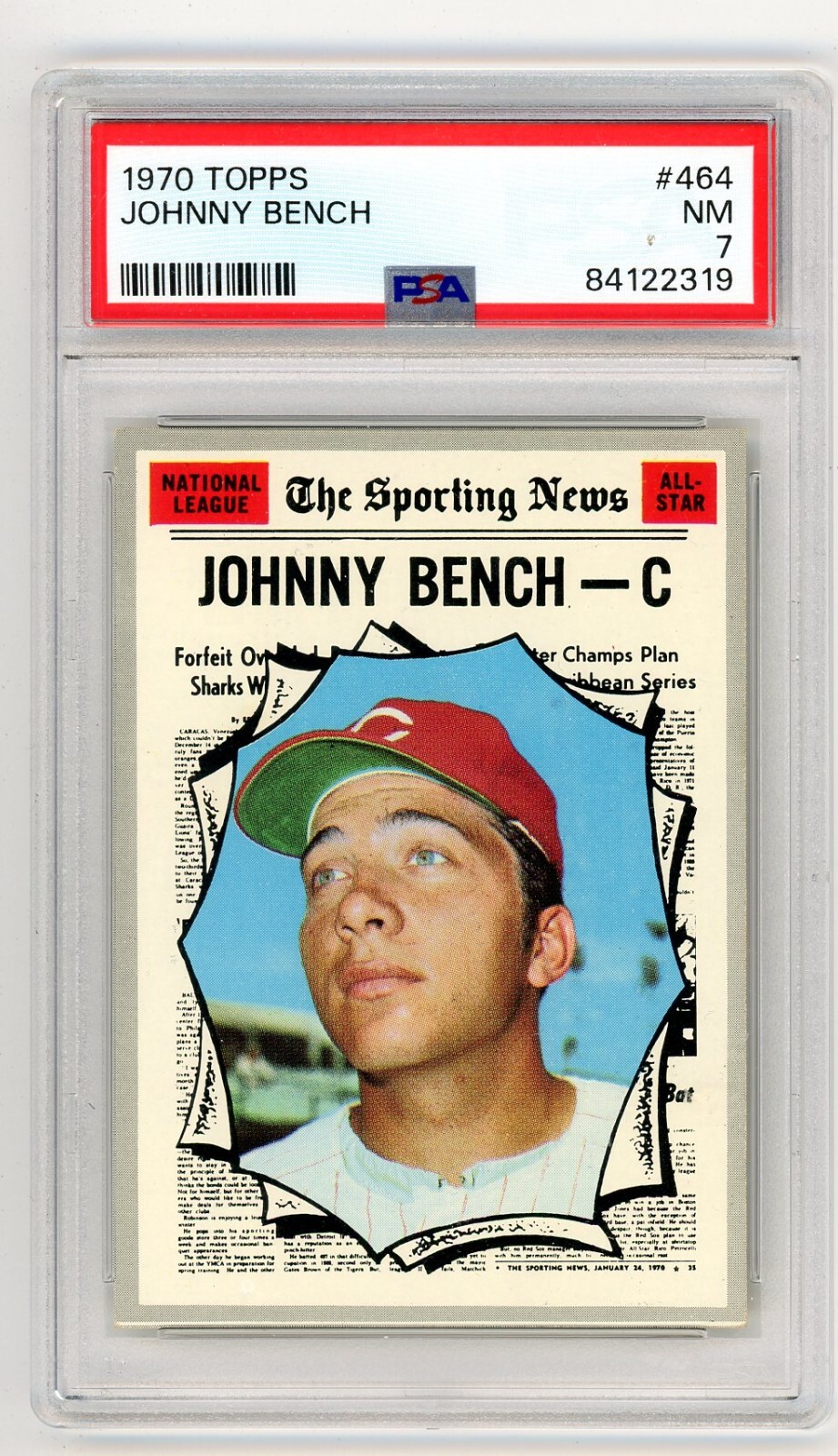 1970 Topps JOHNNY BENCH Cincinnati Reds All Star #464 PSA 7 NM Condition