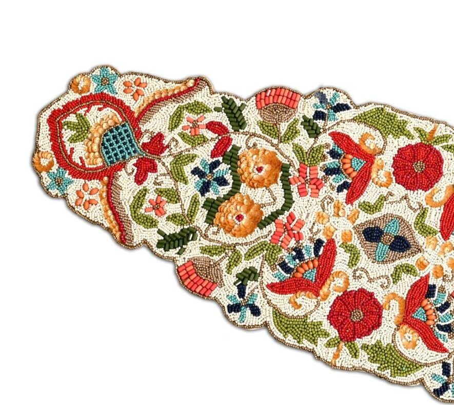 Floral Table Runner Multicolor Beaded Table Runner Spring Tableware ...