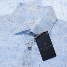 Emanuel Berg NWT Mr Crown Casual Button Down Shirt Size 41 16 M/L in Blue Cotton