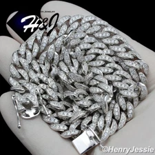 18"-30"MEN 925 STERLING SILVER ICY BLING CZ 8MM MIAMI CUBAN CHAIN NECKLACE*N11