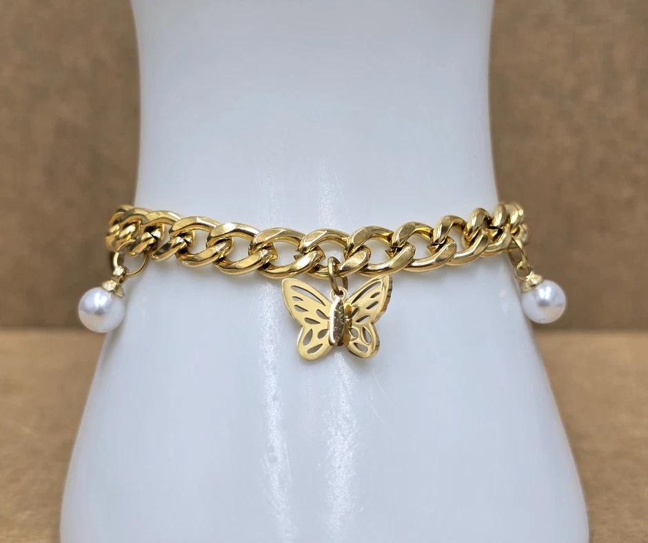 Pulsera para mujer, nueva con etiquetas, acero inoxidable, blanco y dorado Foto 2 de 4