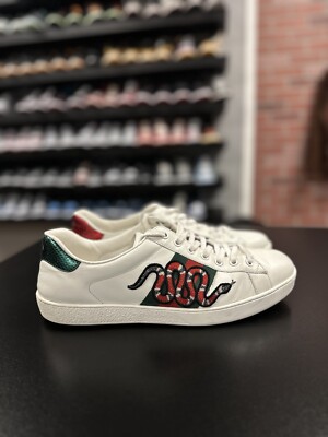 Size 9.5G/10US Men's Gucci Ace Sneaker Snake White Leather Web Green Red
