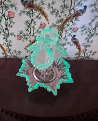 1:12 Miniature Fenton Hobnail Epergne 4 Horn UV Reactive Glow with Crest