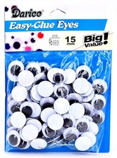Easy-Glue Eyes,15mm, 96 pieces, plastic
