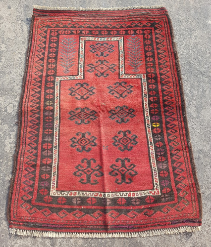Vintage Hand Made Traditional Rug Oriental Wool Multicolor Carpet 126x94 cm