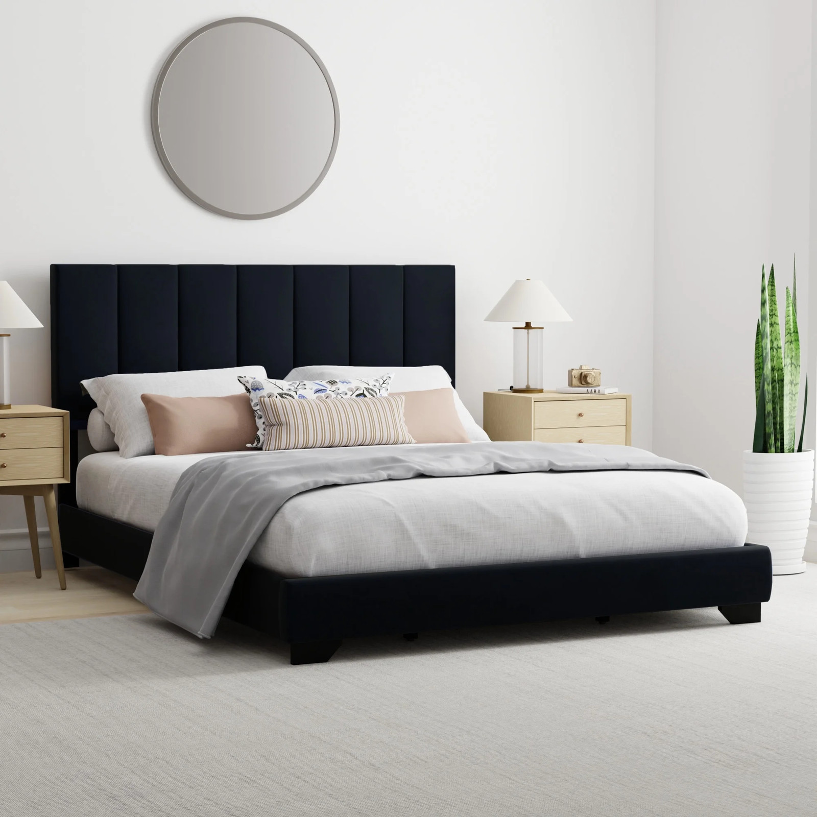 S Stitched Upholstered Twin/king/full/queen Black/ivory/gray