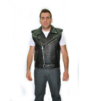 BLOUSON BIKER STYLE PERFECTO SANS MANCHES Tailles S à 2XL