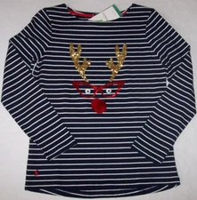 NWT Joules Harbour Luxe Navy Stripe SPARKLY REINDEER Cotton Knit Top US 8 XMAS