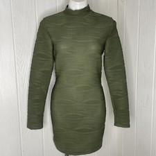 Fashion Nova Bodycon Dress L Olive Green Feeling Flawless Ribbed Long Sleeve NWT