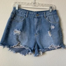 Romwe High Waisted Mom Shorts Large Distressed Hem