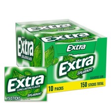 EXTRA Spearmint Sugarfree Chewing Gum, 15 Pieces Pack of 10 