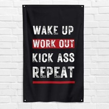 Wake Up Work Out 3x5 ft Gym Flag Fitness Exercise Muscle Motivational Banner