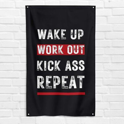 Wake Up Work Out 3x5 ft Gym Flag Fitness Exercise Muscle Motivational Banner