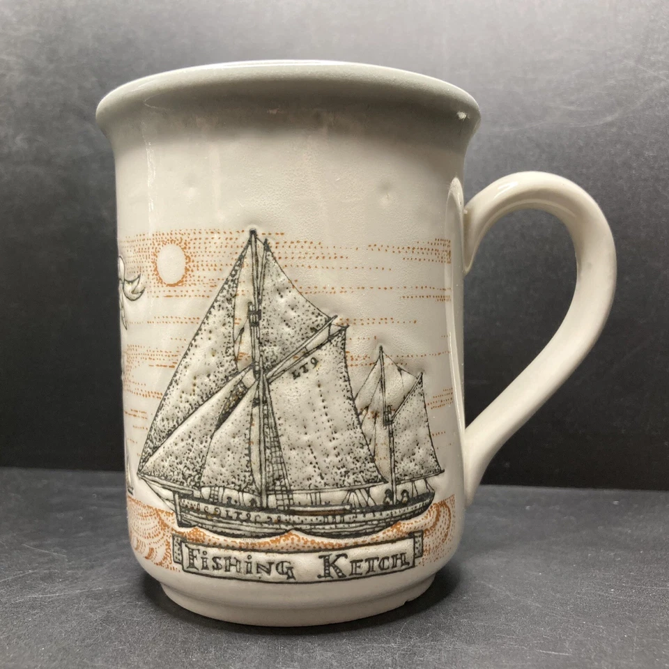 Vintage Biltons Fishing Ketch Wild Rose Harwich Embossed Ceramic Mug England - Image 3 of 4
