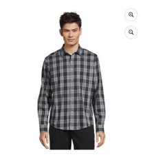 George Poplin Button-Up Shirt Men's Medium Multicolor Cotton Long Sleeve Plaid