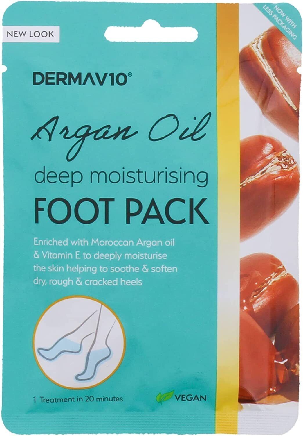 TWO PACKS of Derma V10 Deep Moisturising Foot Pack Argan Oil 1 Treatment