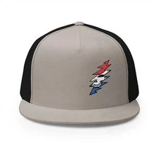 Grateful Dead Stealie Bolt Embroidered 5 Panel Flat Brim Trucker Cap Hat - Side