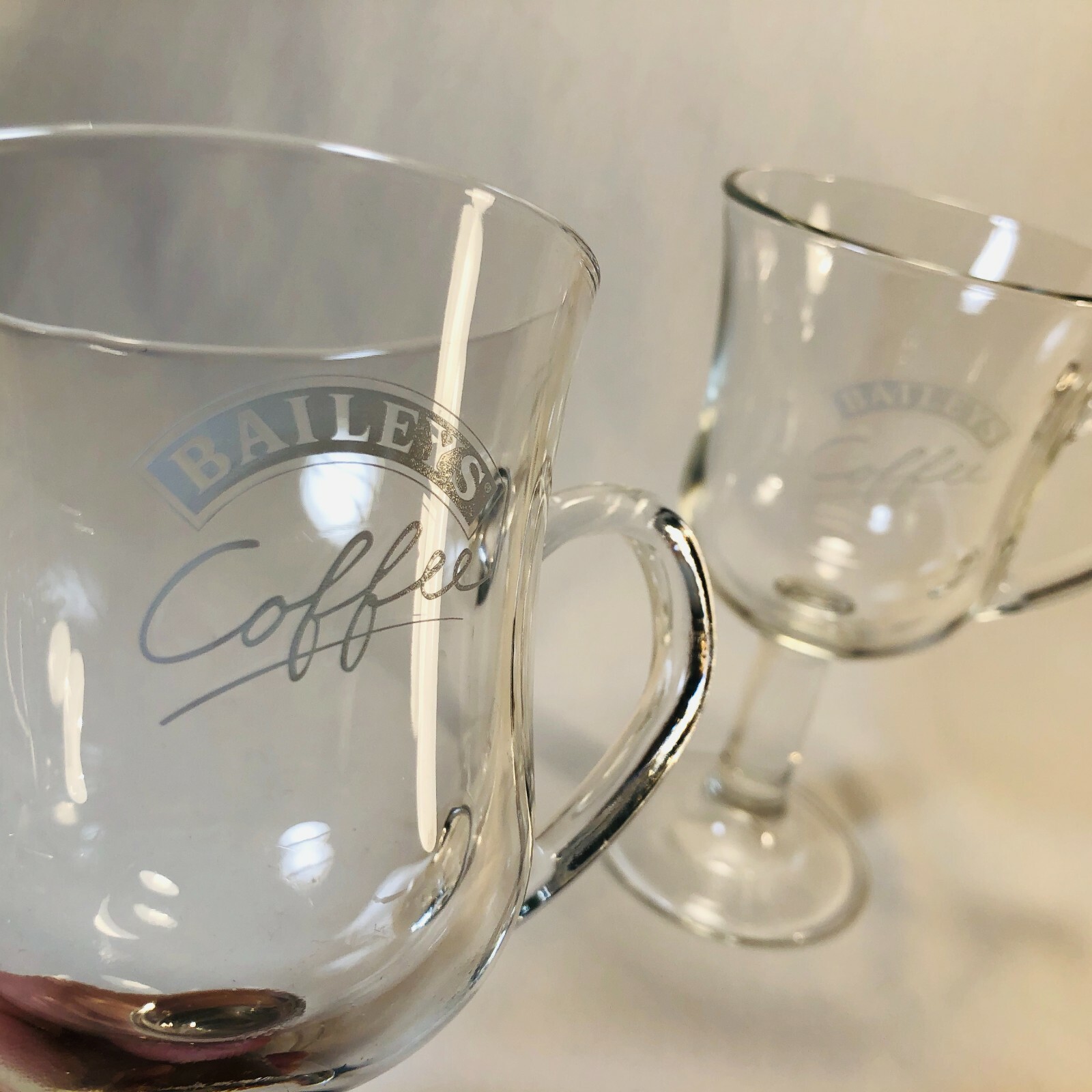 2 Baileys Coffee Cappuccino Tea Latte Mocha Clear Stemmed Cup Mugs Glasses eBay