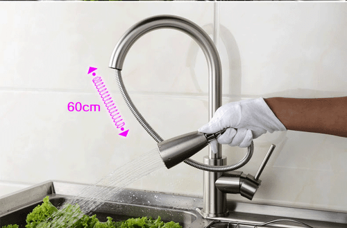 Kitchen 360° Swivel Spout Single Handle Sink Faucet Pull Out Spray Mixer Tap - Picture 3 of 11