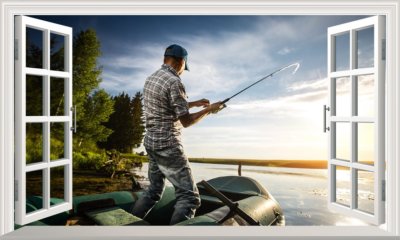 Angelruten Sportfischen 3D Magic Window Wandbild selbstklebend Vinyl V1*