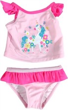 0-3 Months Baby Girls Pink Unicorn 2-Piece Swim Suit Flowers Swimwear Cute Gift