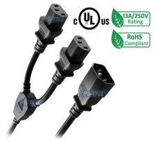 Premium Universal IEC320 C14 Male To Dual IEC320 C13 Power Splitter Cord 3 Feet