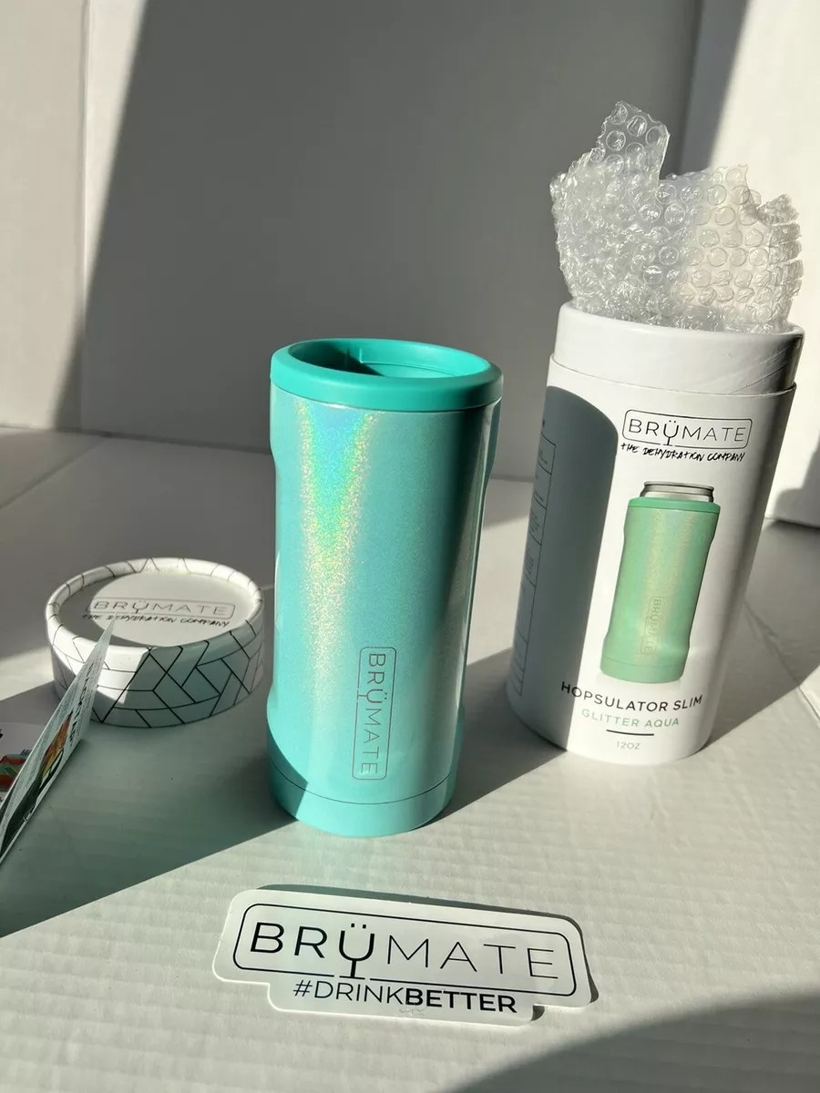 Brumate Hopsulator Slim Can Cooler Tumbler 12 oz Glitter Aqua New in  Package