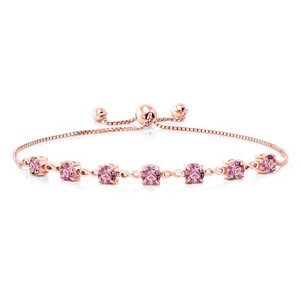 Authentic 2.52 Ct Round Pink Lab Grown Diamond 18K Rose Gold Plated Silver Bracelet