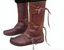 Medieval Leather Boots  Renaissance Viking Shoes With leather Laces Closure