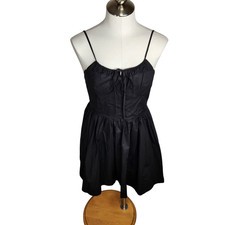 NIA Amalfi Dress Womens Size Medium Mini Black Open Tie Back Cotton Poplin