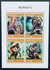 SELLOS DE MONOS DE MALDIVAS 2018 MNH CHIMPANCÉ ANIMALES SALVAJES VIDA SILVESTRE MONO GORILA