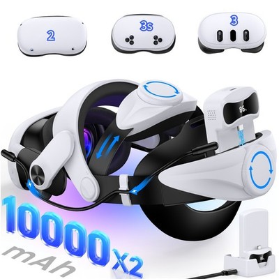 2*10000mAh Hot-Swap Battery For Meta Quest 3S/3/2 Adjustable VR Headset Strap