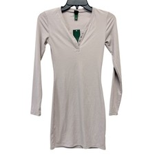 Wild Fable Women's Taupe Ribbed Henley Long Sleeve Mini Bodycon Dress Size XS