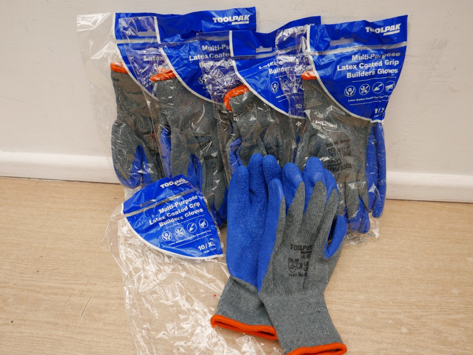 TOOLPAK CLH10 LATEX COATED BUILDERS GRIPPER GLOVES SIZE 10 EXTRA LARGE X 5 PAIRS