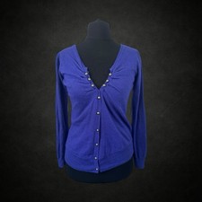 Damen Y2K lila Strick Rüschen Cardigan 12-14...