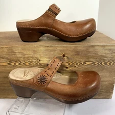 Dansko Mary Jane Brown Leather Mules Womens 36 Professional Comfort Shoes Clogs