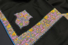 kashmiri hand embroidered trim black shawl fine wool 40x80 inch