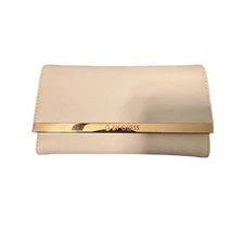 G by Guess Wallet Clutch Trifold Snap Closure Card Holder Beige Gold Trim New