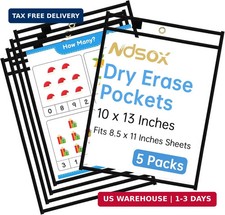 5 Packs Oversized Dry Erase Pockets Reusable Plastic Sleeves Clear Job Ticket Ho