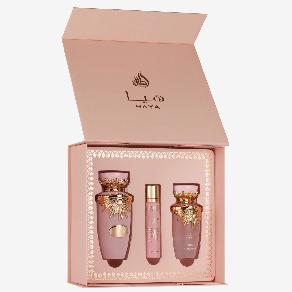 Lattafa Haya Eau de Parfum 100ml, Hair Mist 50ml, Travel Spray