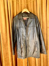 Vintage Wilson's Genuine Black Leather Car Coat men's large *good condition*